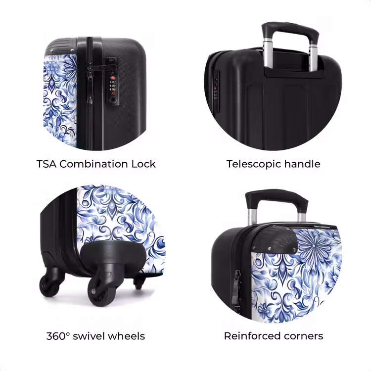 Suitcase - Flowers - Blue - Pattern - White — 8