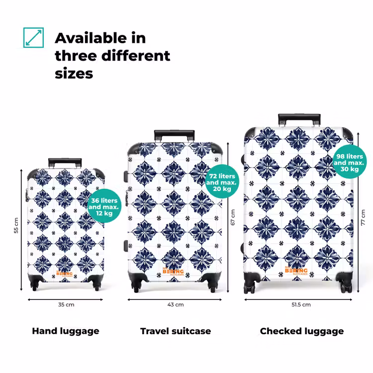 Suitcase - Tile pattern - Blue - White - Flower — 3