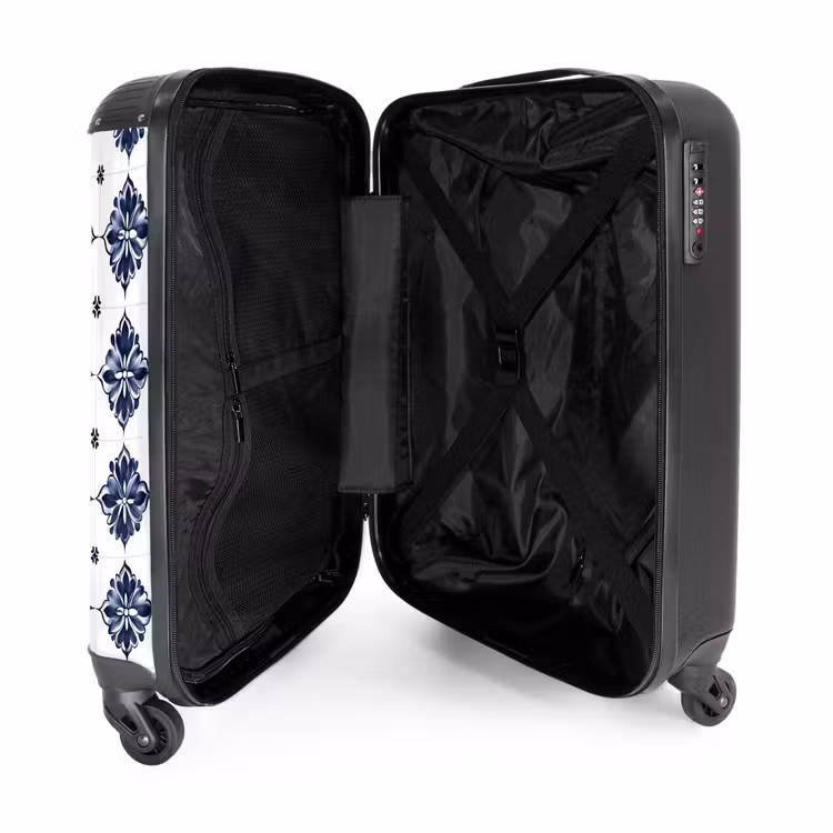 Suitcase - Tile pattern - Blue - White - Flower — 5