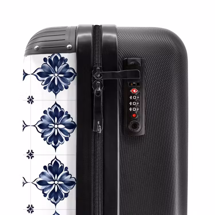 Suitcase - Tile pattern - Blue - White - Flower — 6