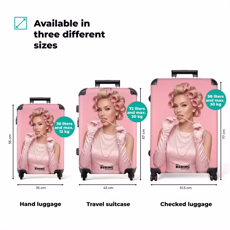 Suitcase - Woman - Pink - Pearl necklace - Curlers — 3