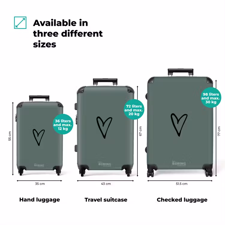 Suitcase - Green background with black heart — 3
