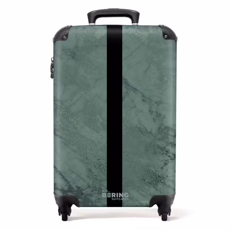 Suitcase - Green marble look with black vertical stripe — 1