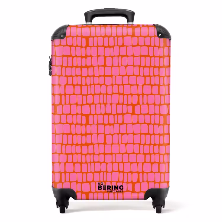 Suitcase with name - Organic - Grid - Pink — 1