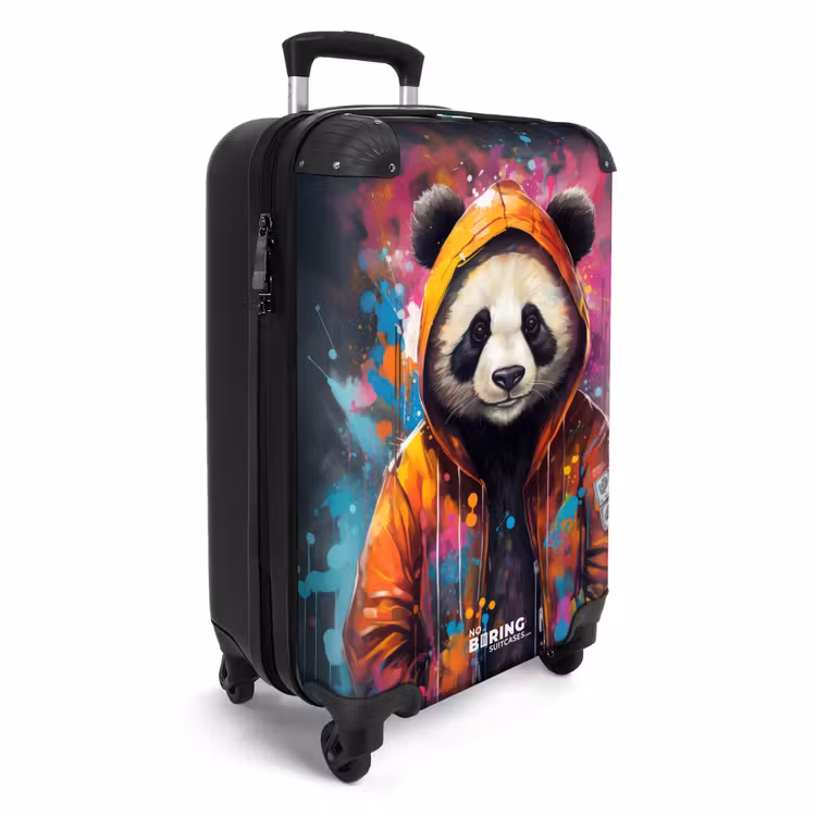 Suitcase - Panda with orange coat and paint splatter — 2