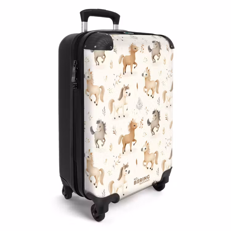 Suitcase - Pattern of foals in beige and brown colors — 2
