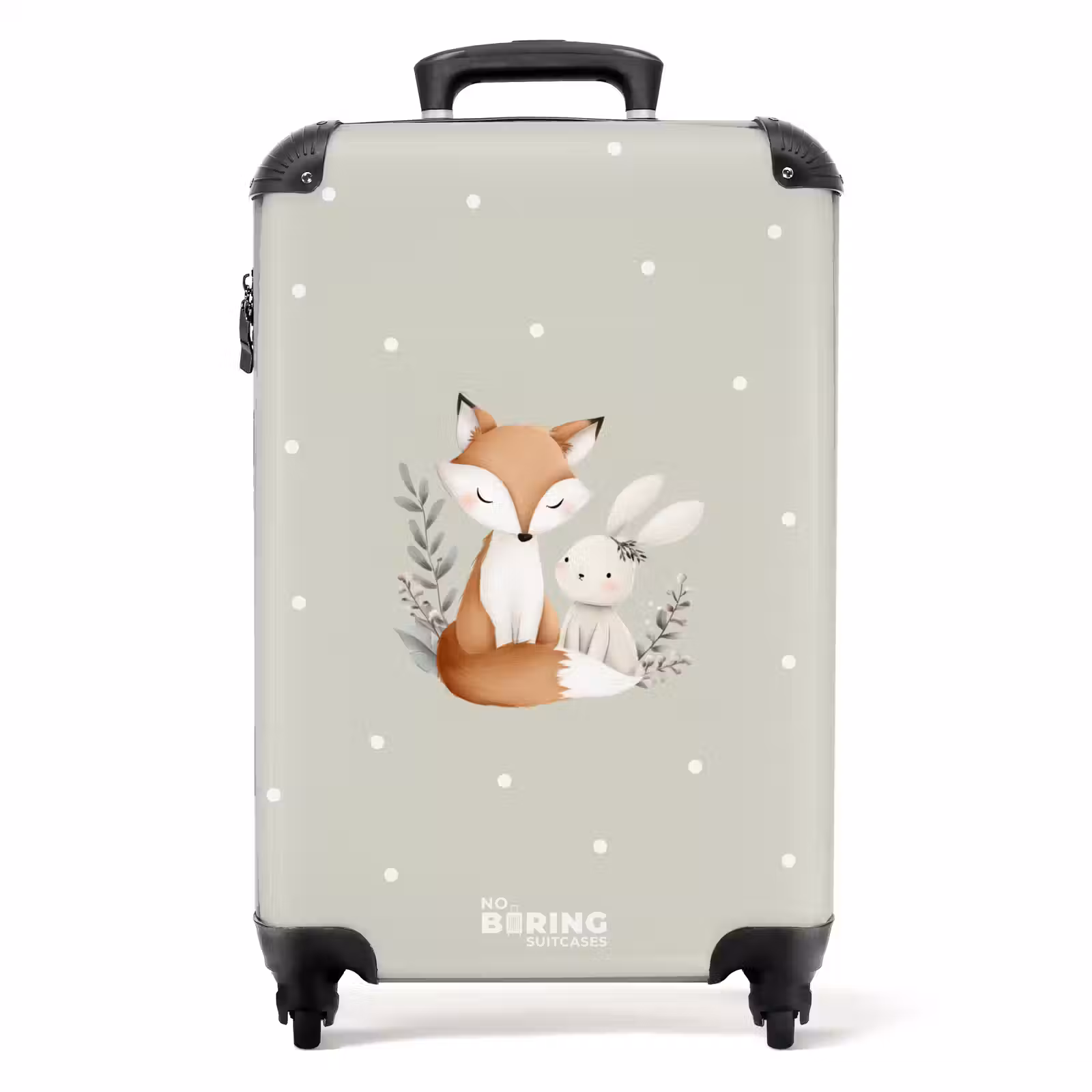 Suitcase - Fox and rabbit surrounded by green leaves and dots — 1