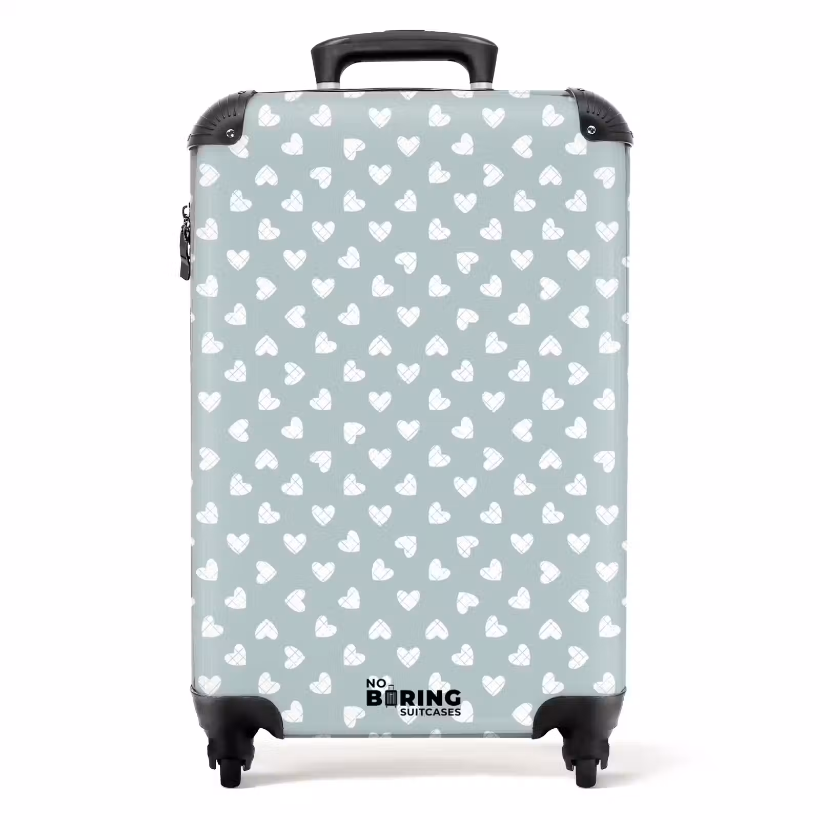Suitcase - Gray-green background with white hearts — 1