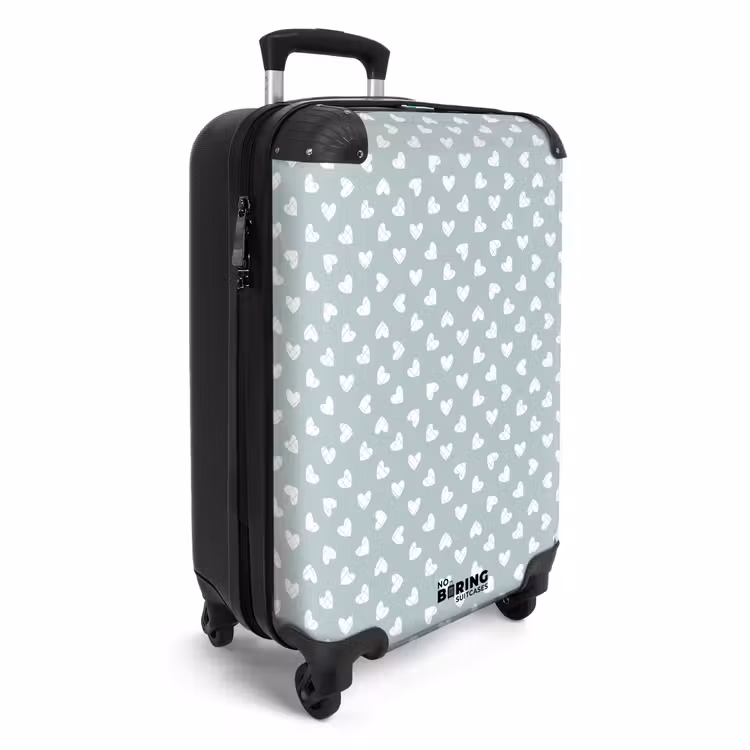 Suitcase - Gray-green background with white hearts — 2
