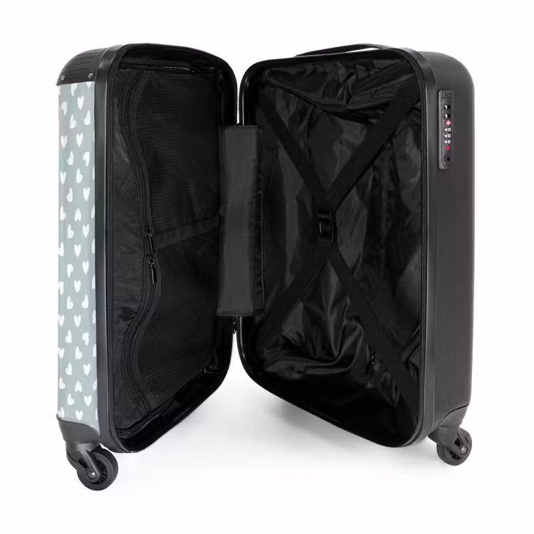 Suitcase - Gray-green background with white hearts — 5