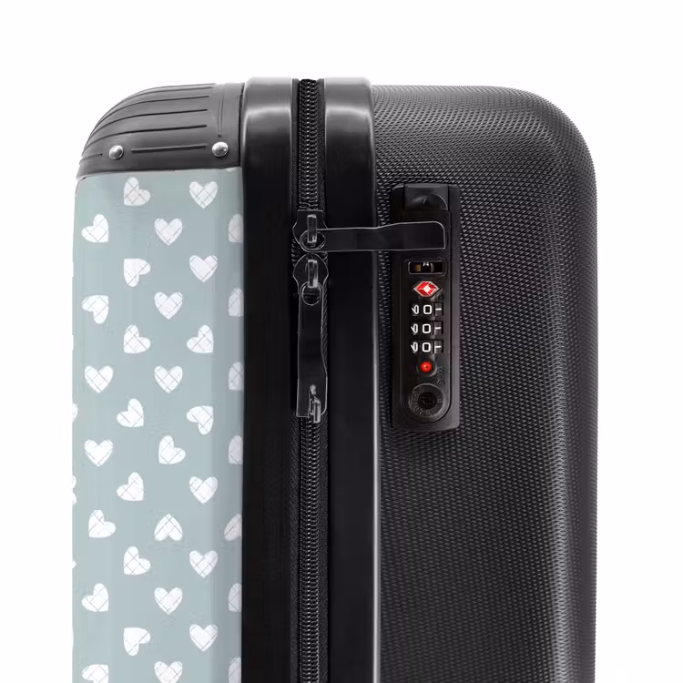 Suitcase - Gray-green background with white hearts — 6