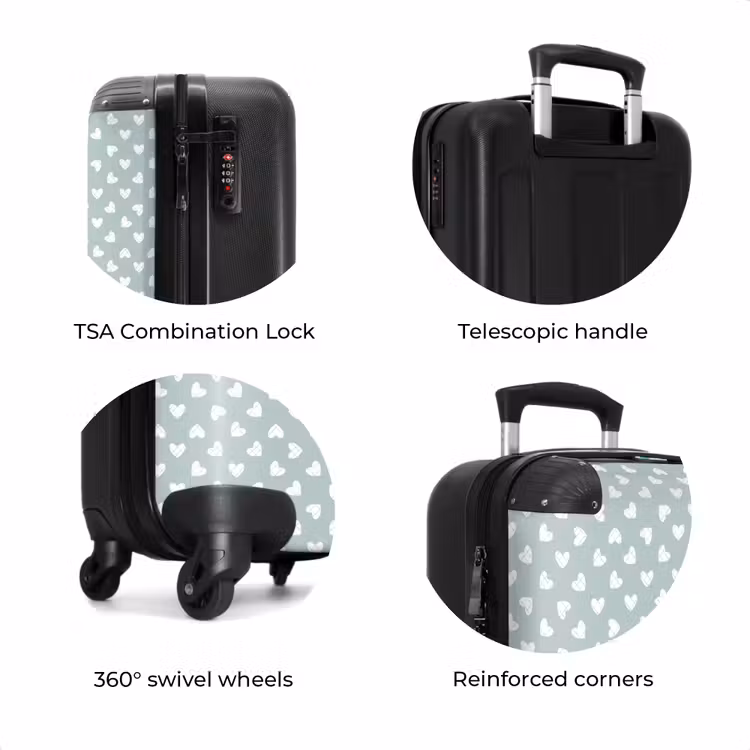 Suitcase - Gray-green background with white hearts — 8