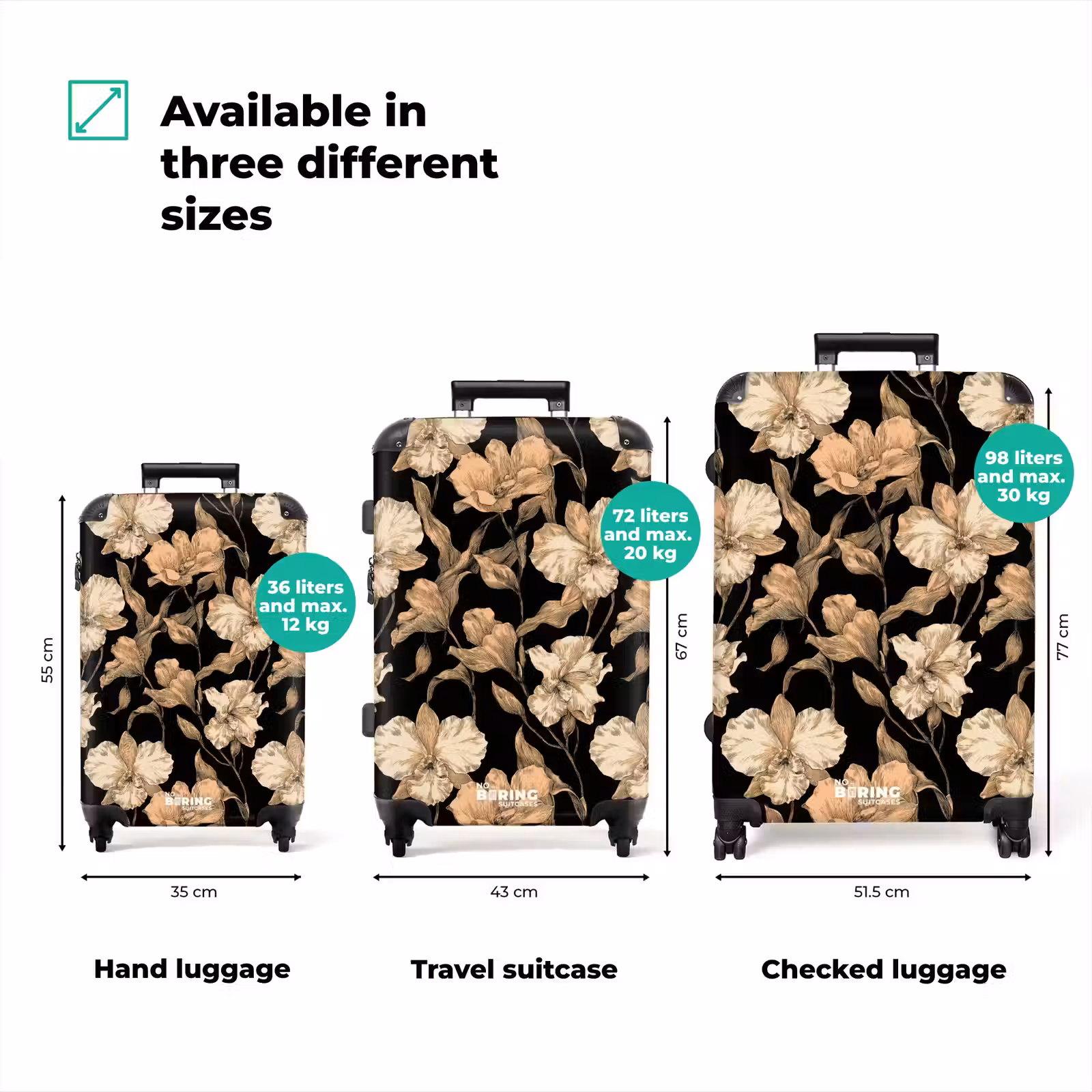Suitcase - Orchids - Line Drawing - Pattern - Beige - Black — 1