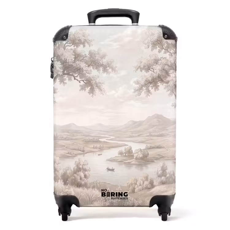 Suitcase - River Landscape - Mountains - Nature - Vintage - Beige — 1