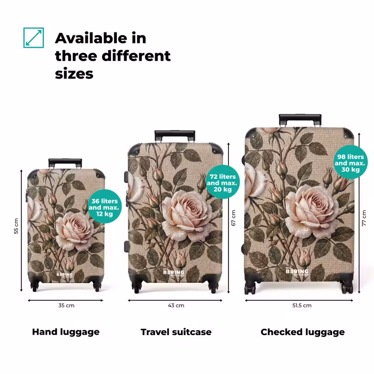 Suitcase - Rose - Mosaic - Flowers - Classic - Beige — 3