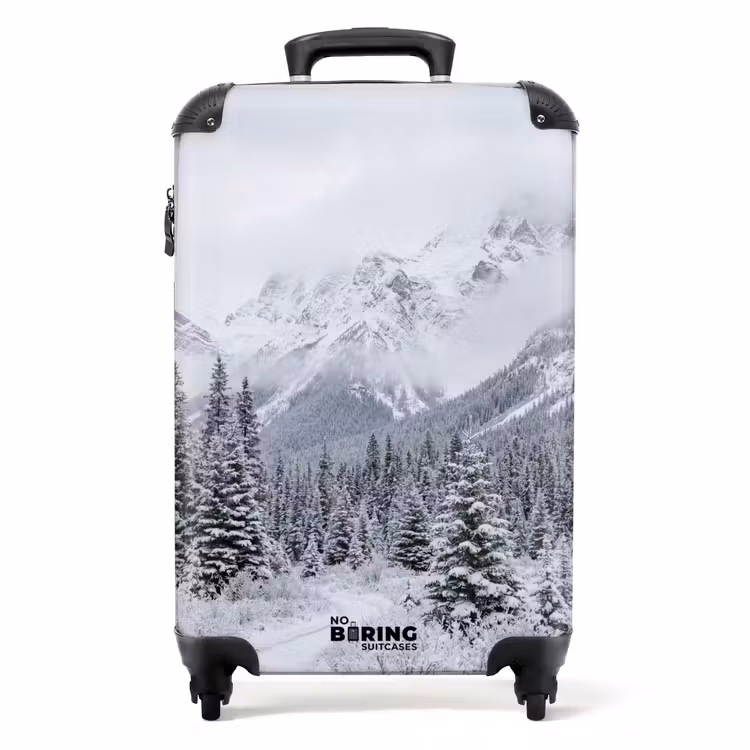 Suitcase - Road - Mountains - Snow - Coniferous Forest - Adventurous — 1