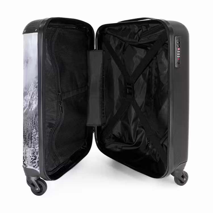 Suitcase - Road - Mountains - Snow - Coniferous Forest - Adventurous — 5