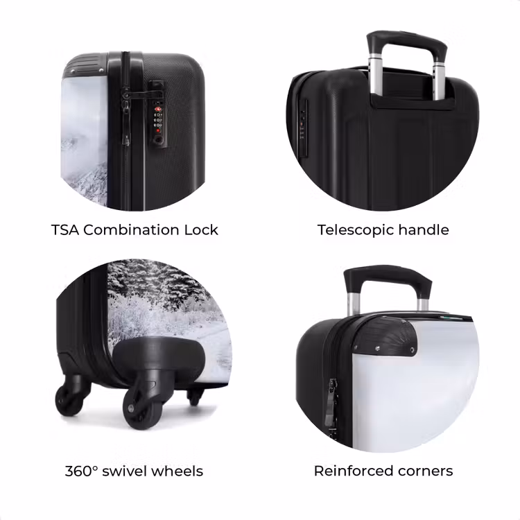 Suitcase - Road - Mountains - Snow - Coniferous Forest - Adventurous — 8