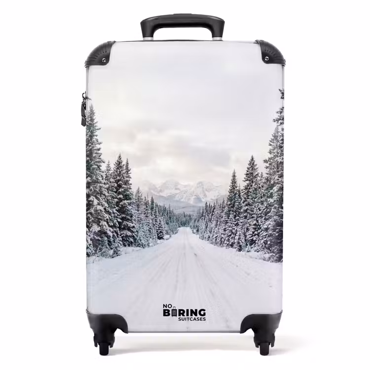 Suitcase - Road - Snow - Coniferous Forest - Winter - Adventurous — 1