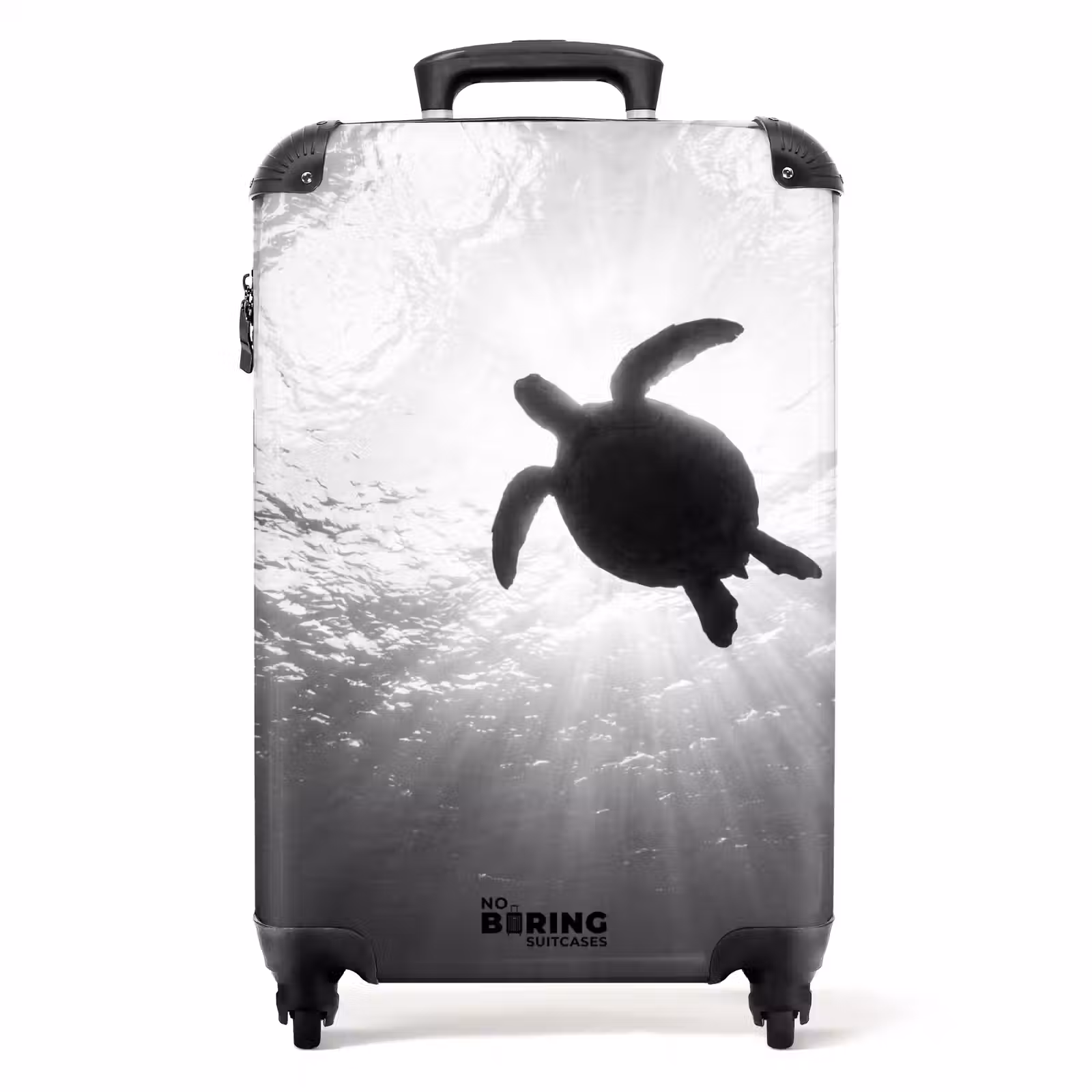 Suitcase - Turtle - Underwater - Rays of Light - Ocean - Black and White — 1