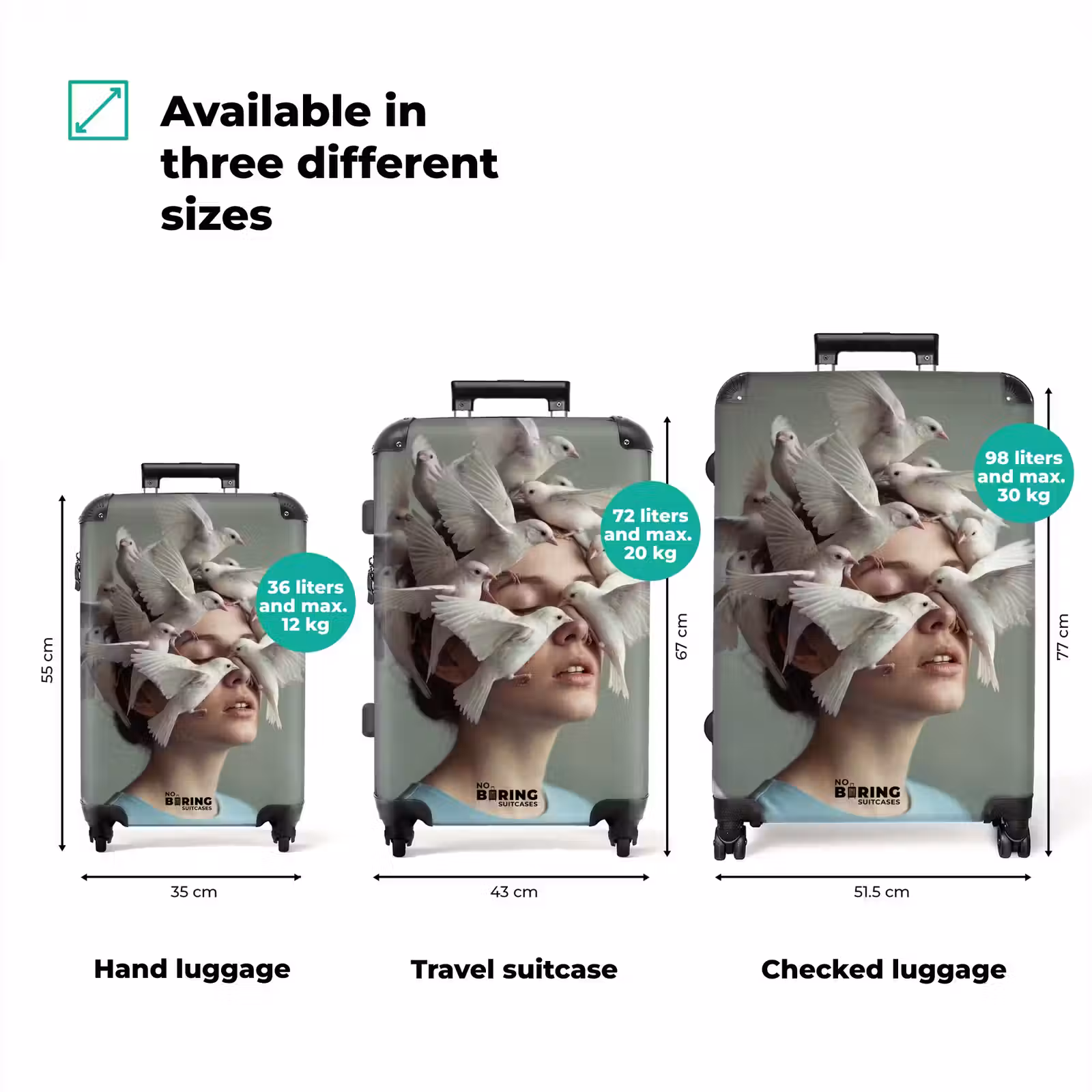 Suitcase - Woman - Birds - Abstract - Modern - White — 1