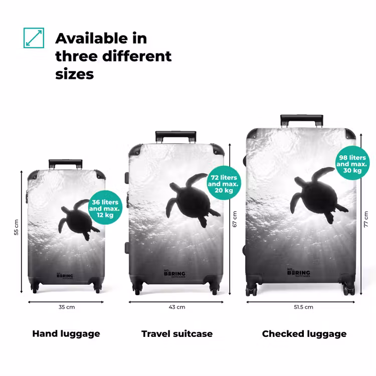 Suitcase - Turtle - Underwater - Rays of Light - Ocean - Black and White — 3