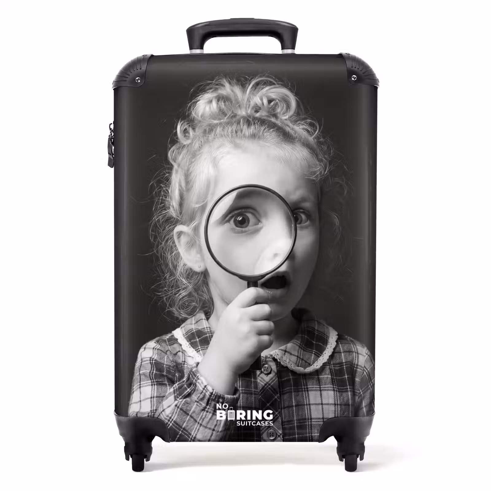 Suitcase - Child - Magnifying Glass - Portrait - Black and White — 1