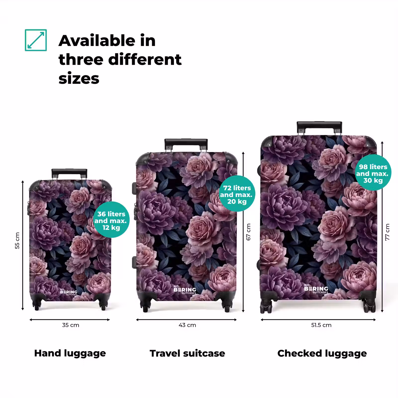 Suitcase - Flowers - Pattern - Dark - Botanical - Purple — 1