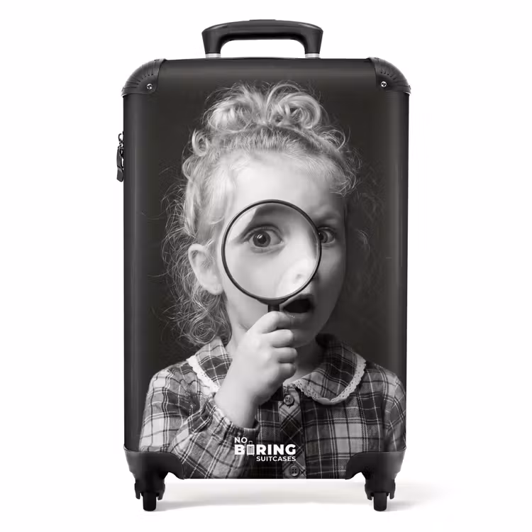 Suitcase - Child - Magnifying Glass - Portrait - Black and White — 1
