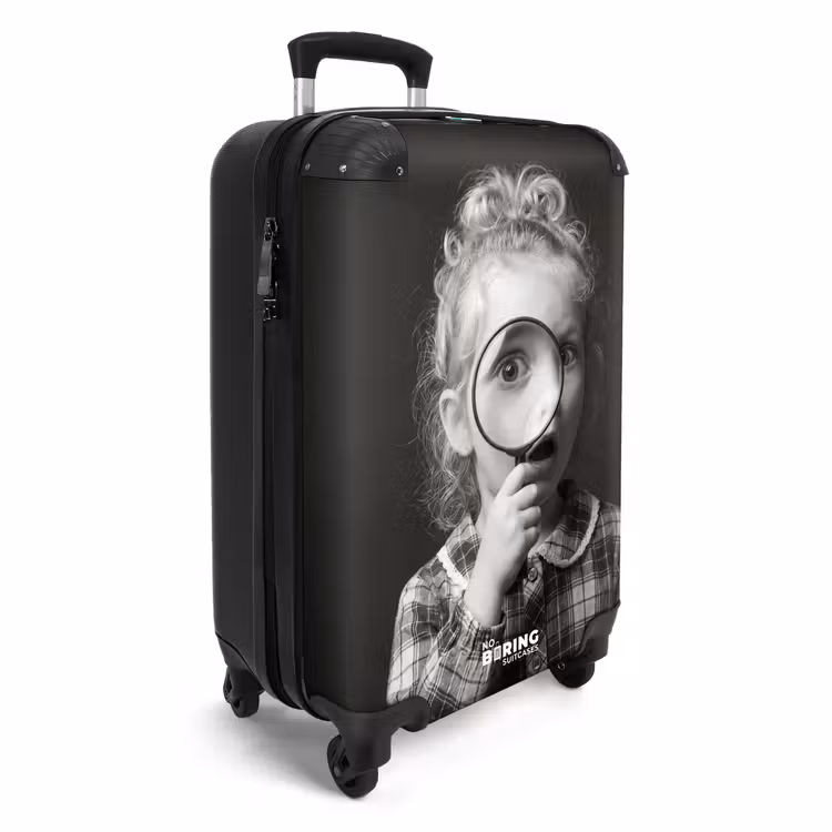 Suitcase - Child - Magnifying Glass - Portrait - Black and White — 2