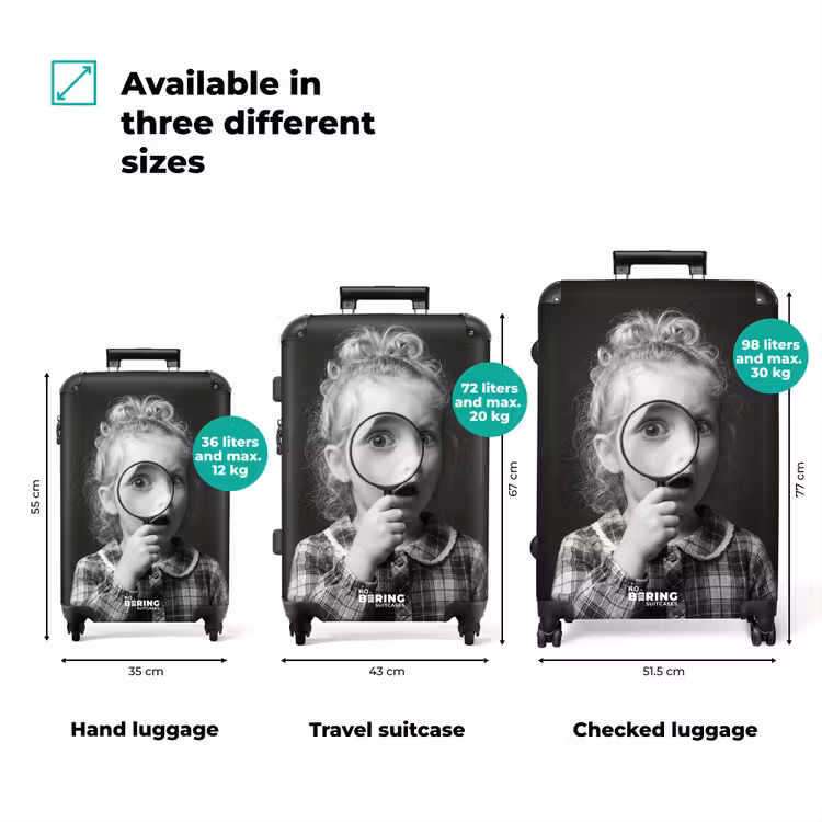 Suitcase - Child - Magnifying Glass - Portrait - Black and White — 3