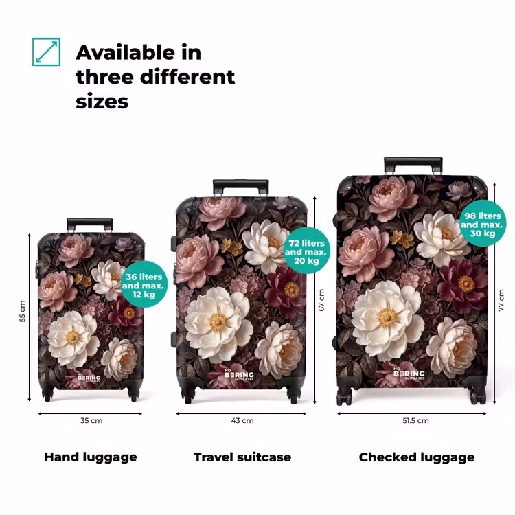 Suitcase - Flowers - Bouquet - Classic - Dark - Red — 1