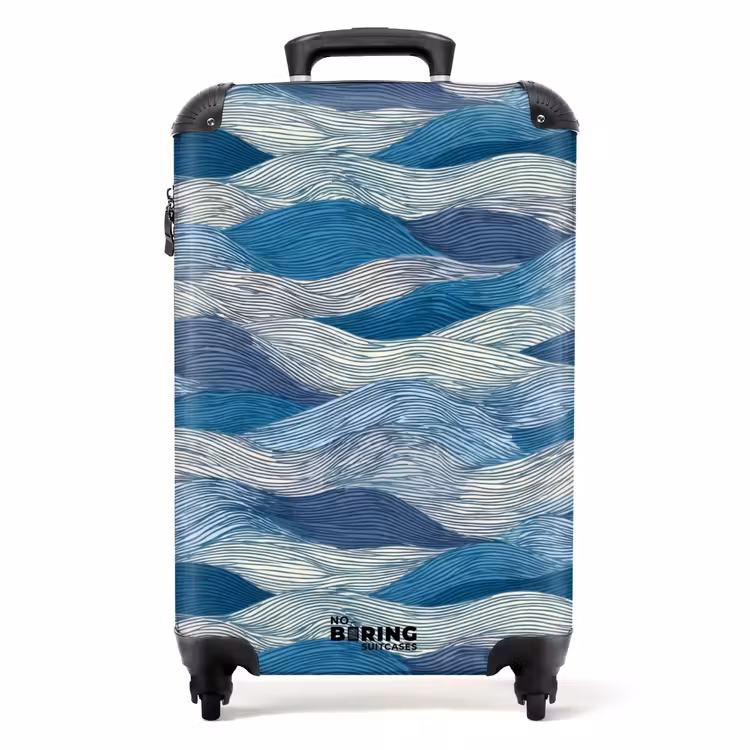 Suitcase - Patterned - Blue - White - Wavy - Stripes — 1