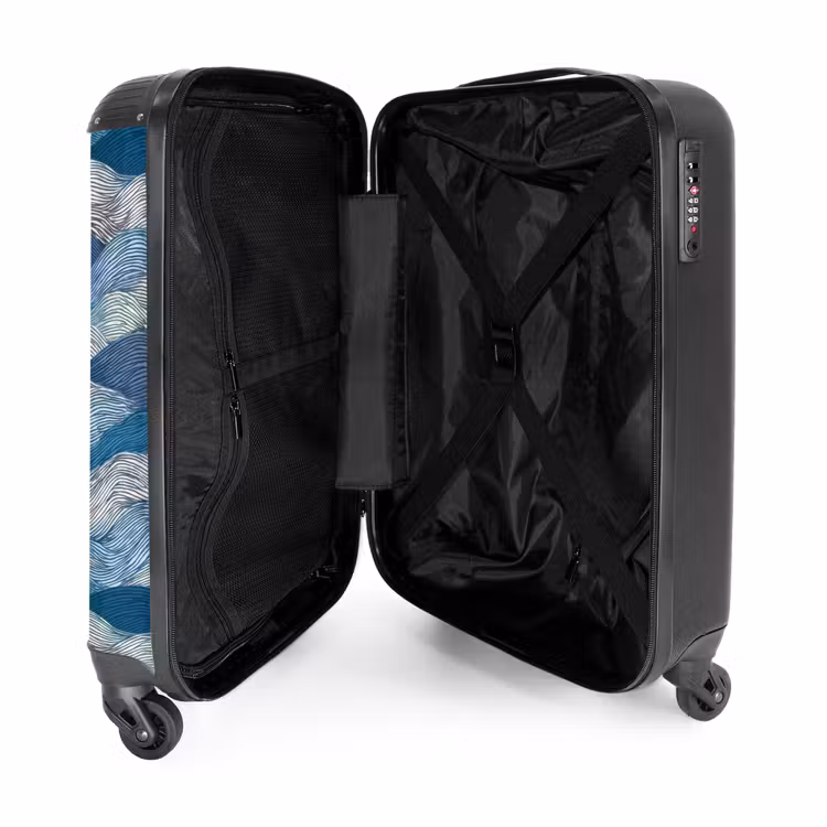 Suitcase - Patterned - Blue - White - Wavy - Stripes — 5