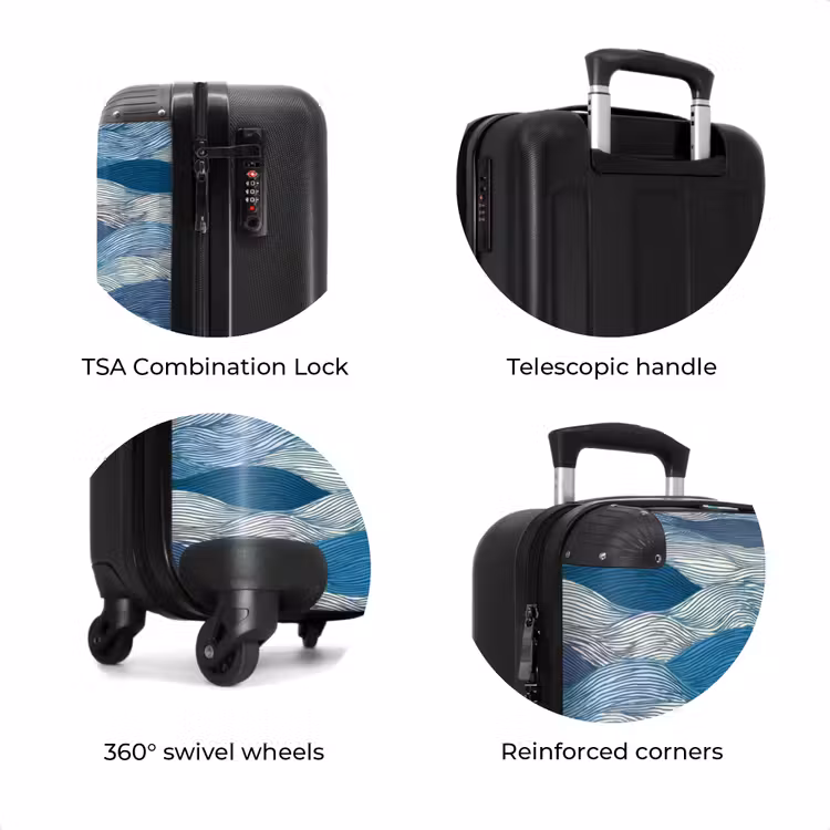 Suitcase - Patterned - Blue - White - Wavy - Stripes — 8