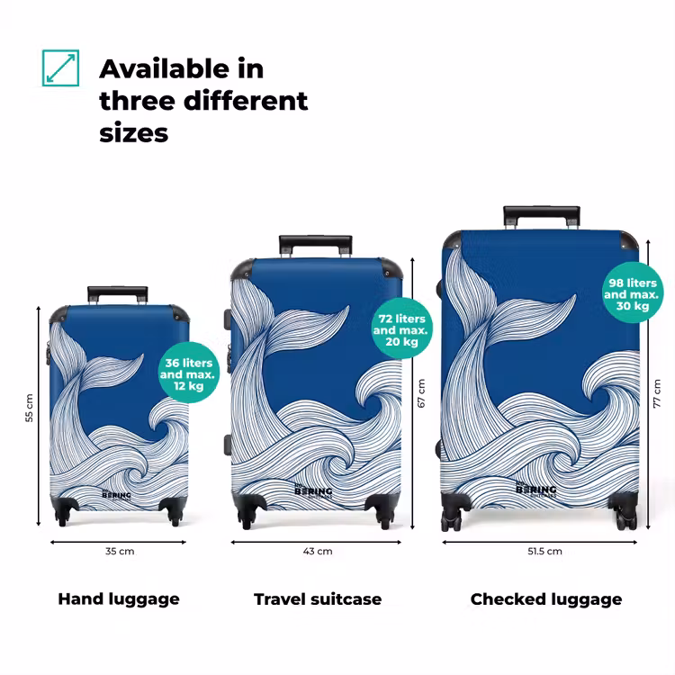 Suitcase - Whale - Tail - Waves - Line Drawing - Blue — 3