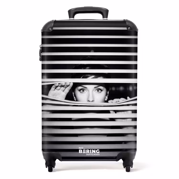 Suitcase - Woman - Blinds - Portrait - Black and White — 1