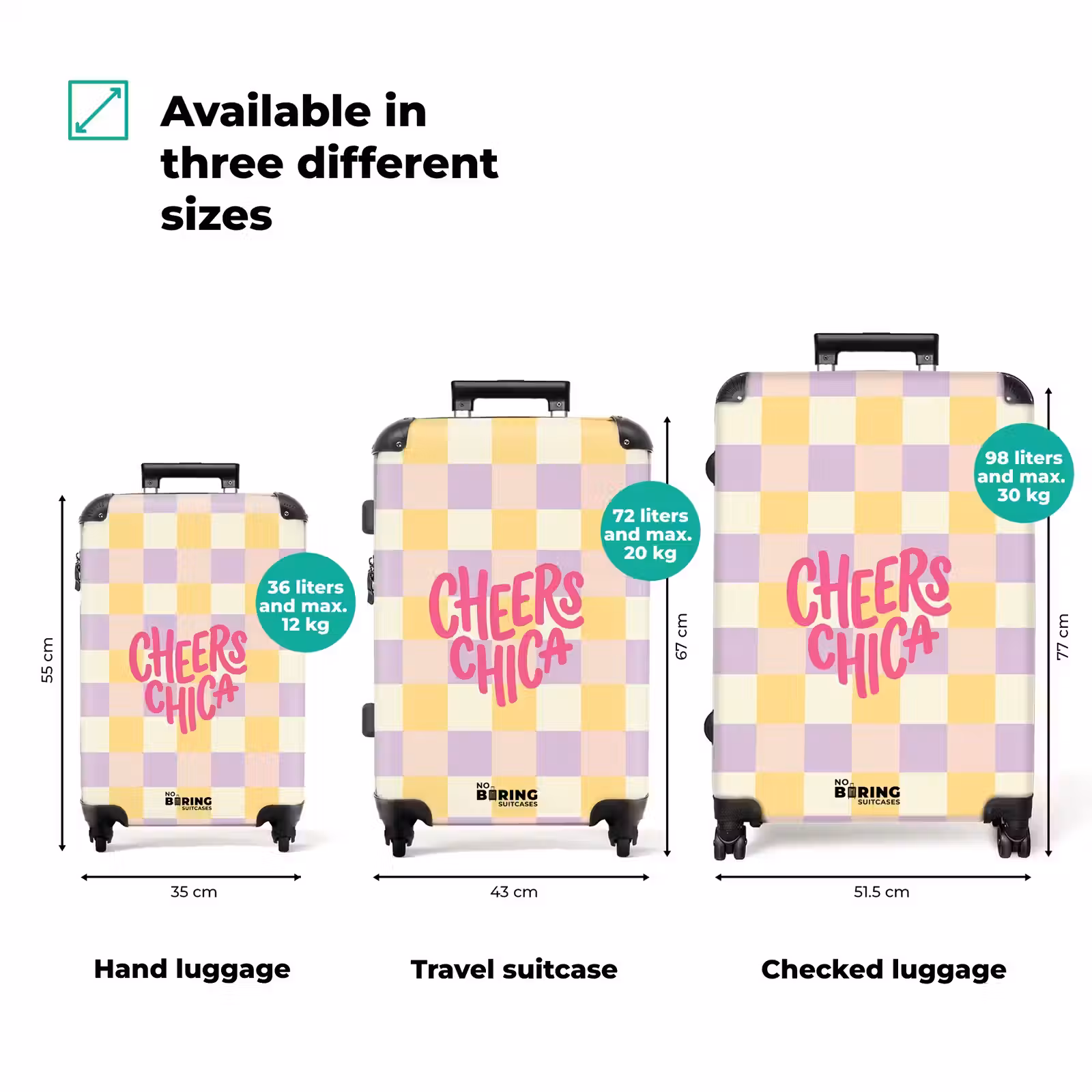 Suitcase - Cheers Chica - Checkered - Lilac - Yellow — 1