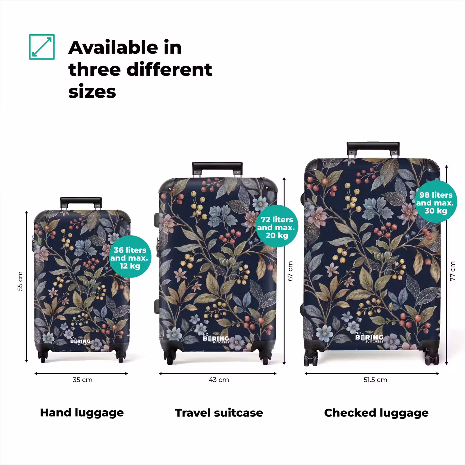 Suitcase - Flowers - Leaves - Pattern - Botanical - Dark Blue — 1