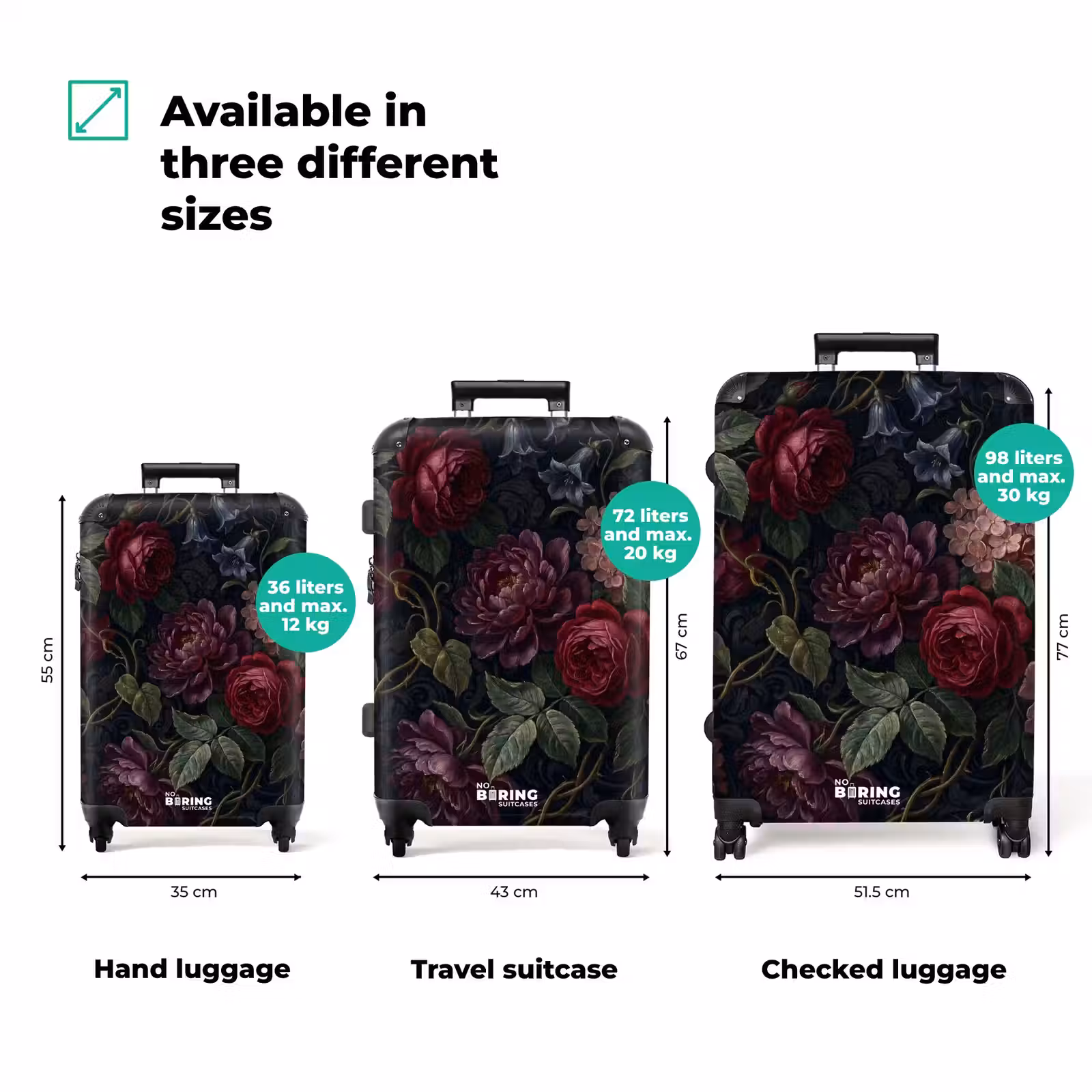 Suitcase - Flowers - Red - Classic - Dark - Pattern — 1