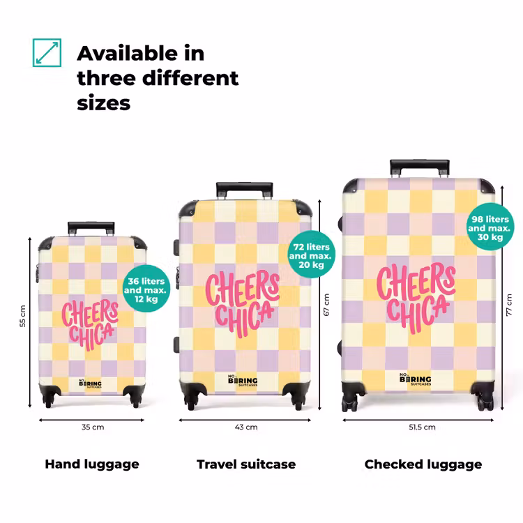Suitcase - Cheers Chica - Checkered - Lilac - Yellow — 1