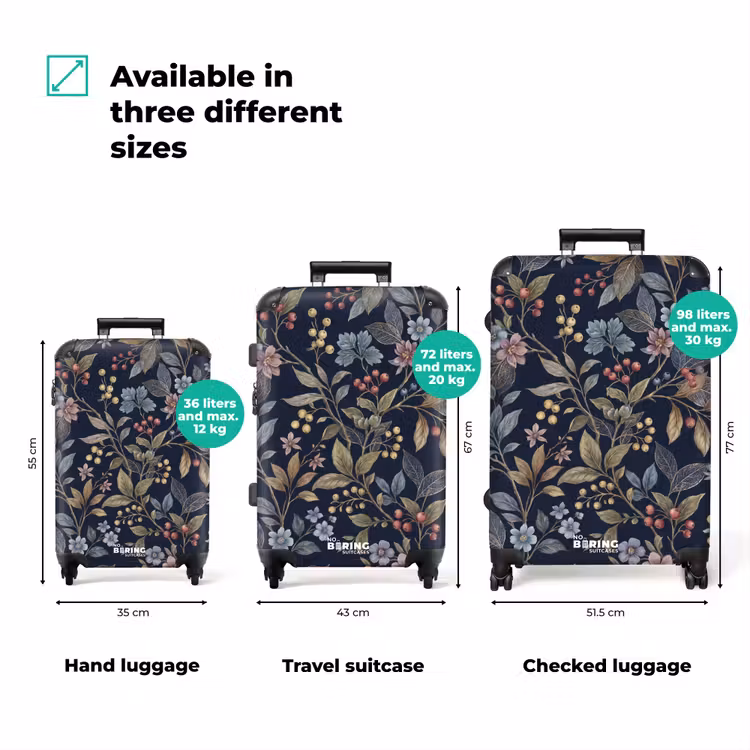 Suitcase - Flowers - Leaves - Pattern - Botanical - Dark Blue — 1
