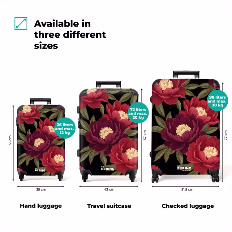 Suitcase - Flowers - Pattern - Botanical - Red - Black — 1