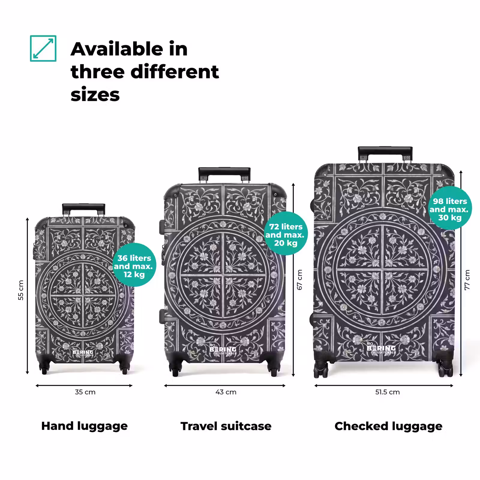 Suitcase - Pattern - Floral Motif - Decorative - Classic - Black — 1