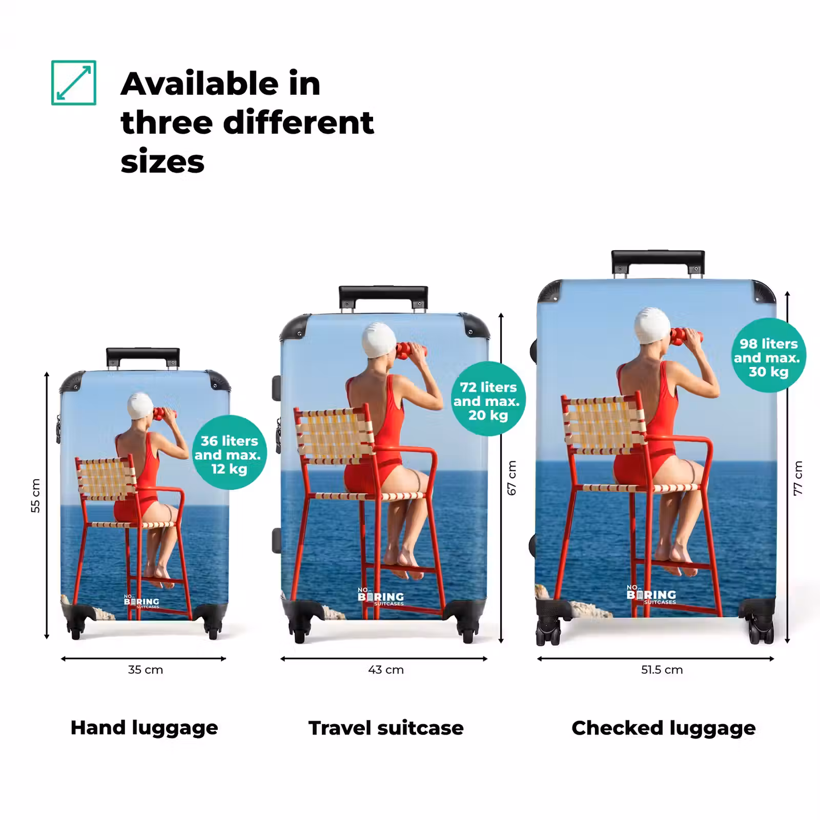 Suitcase - Woman - Sea - Coast - Binoculars - Red — 1