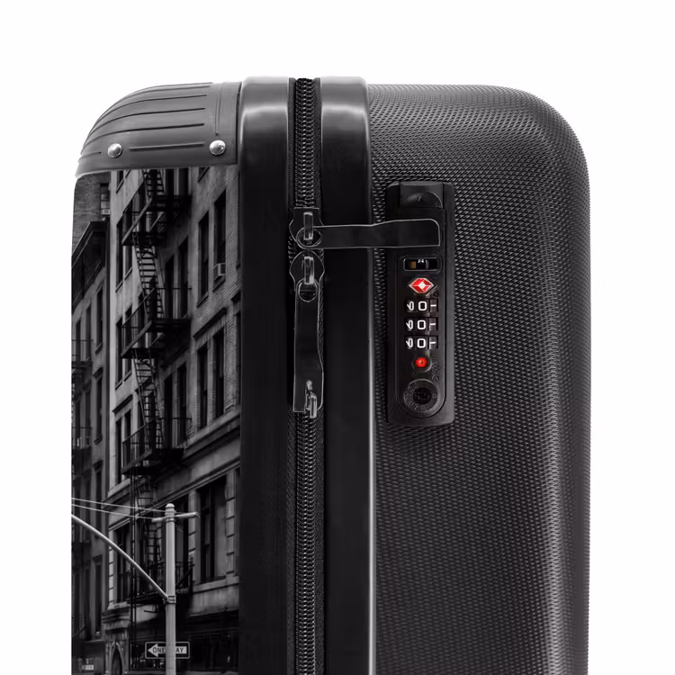 Suitcase - City - Street - Buildings - Traffic - Black and White — 6