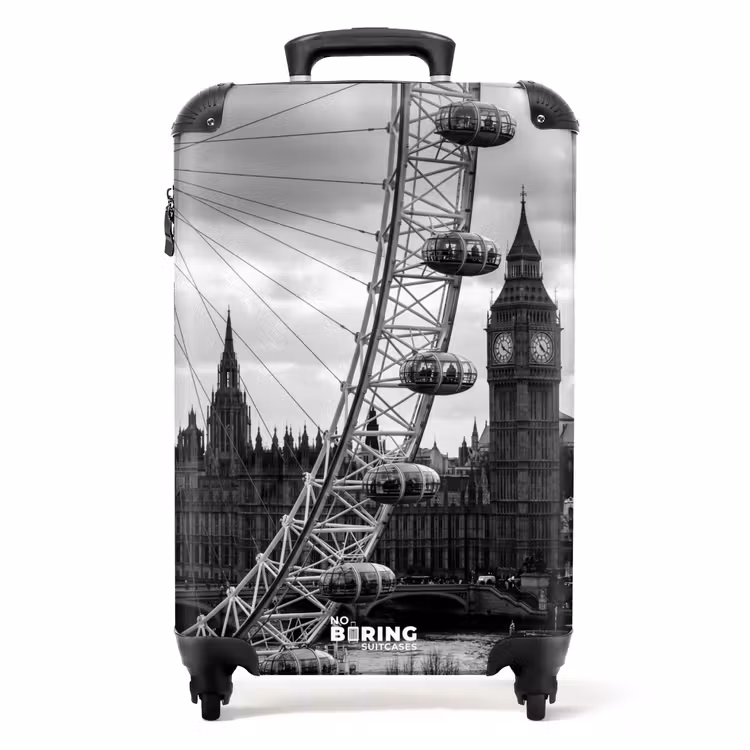 Suitcase - Ferris Wheel - Bell Tower - Architecture - Black and White - City — 1