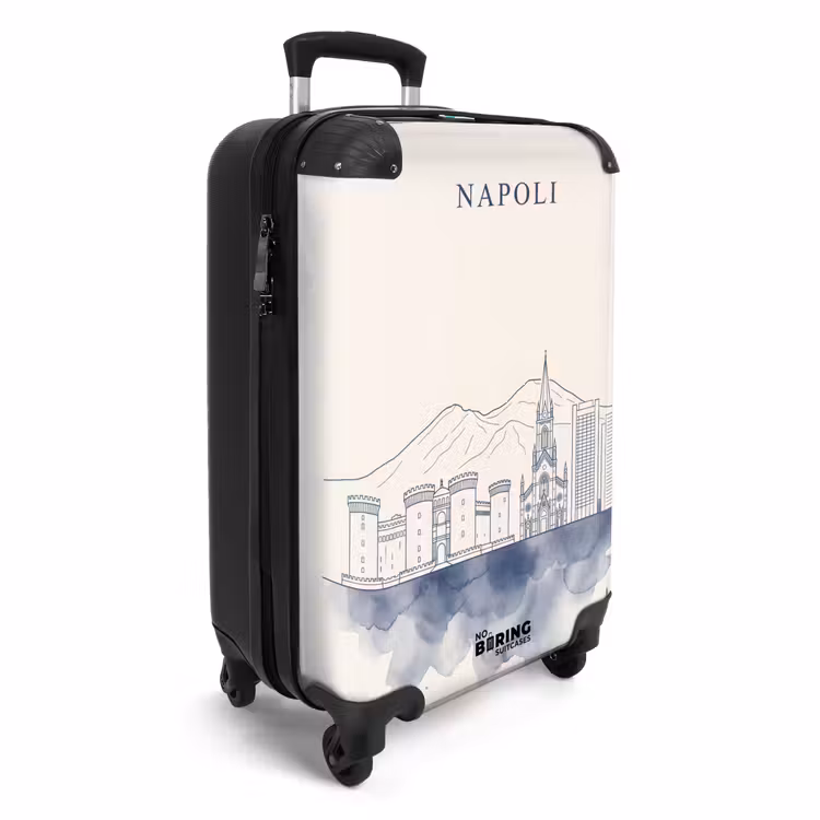 Suitcase - Naples - Skyline - Italy - Line Drawing - Watercolor — 2