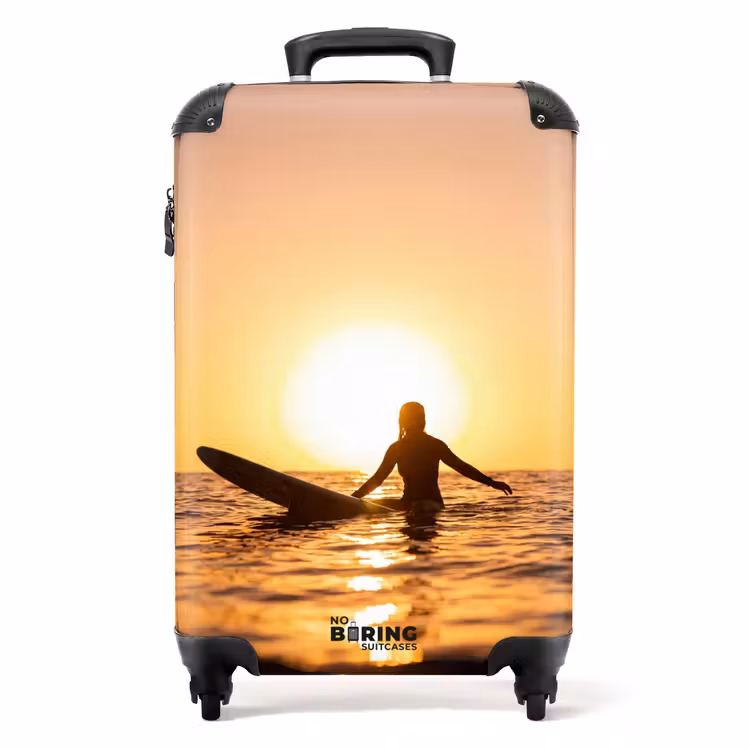 Suitcase - Person - Surfing - Sunset - Sea - Orange — 1