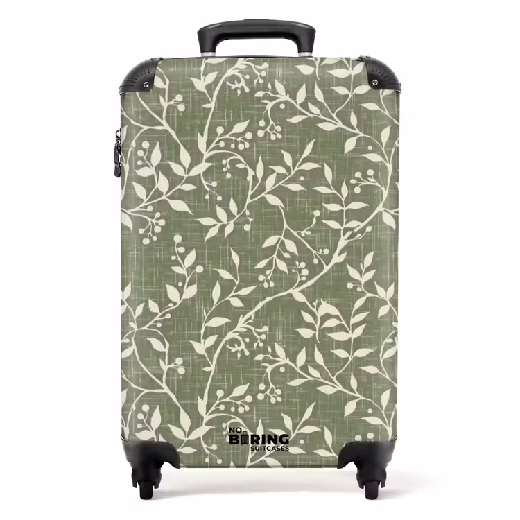 Suitcase - Salvia Green - Botanical - Branches - Berries - Linen - Pattern — 1